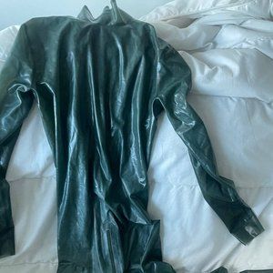 Bright & Shiny Neck Entry Transparent Green Latex Rubber Catsuit